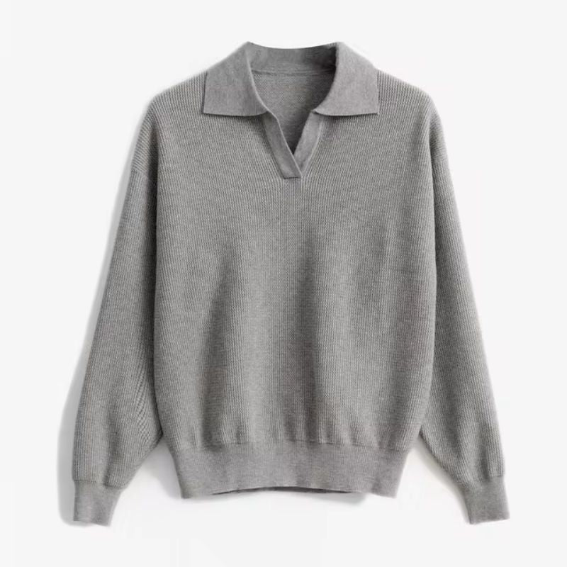 Women's V-Neck Sweater Relaxed Fit Ribbed Collar Cozy - Vonnera