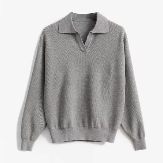 Women's V-Neck Sweater Relaxed Fit Ribbed Collar Cozy - Vonnera