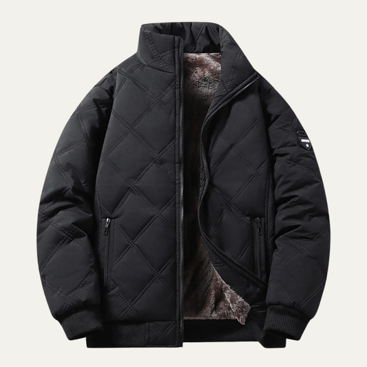 Men's Quilted Jacket Windproof Thermal Padded Coat Fleece Lining - Vonnera