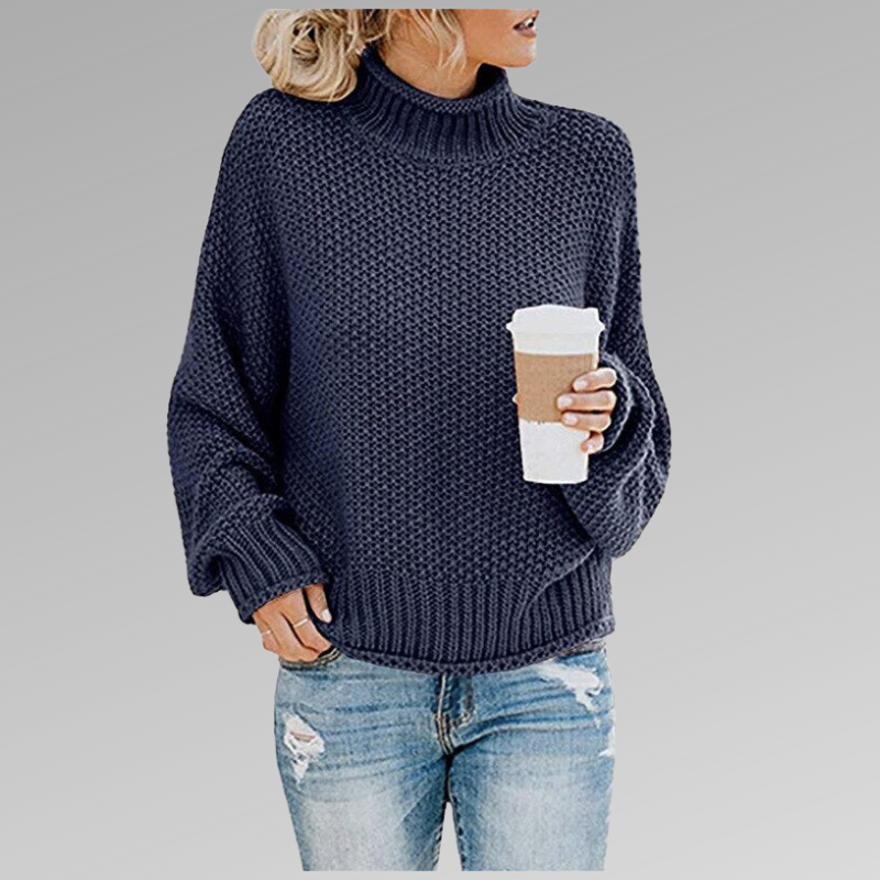 Women's Long Sleeve Knit Sweater High Neck Cozy Pullover