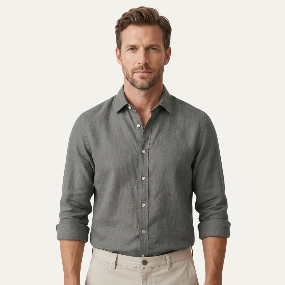 Men's Linen Beach Shirt Lightweight Summer Beige
