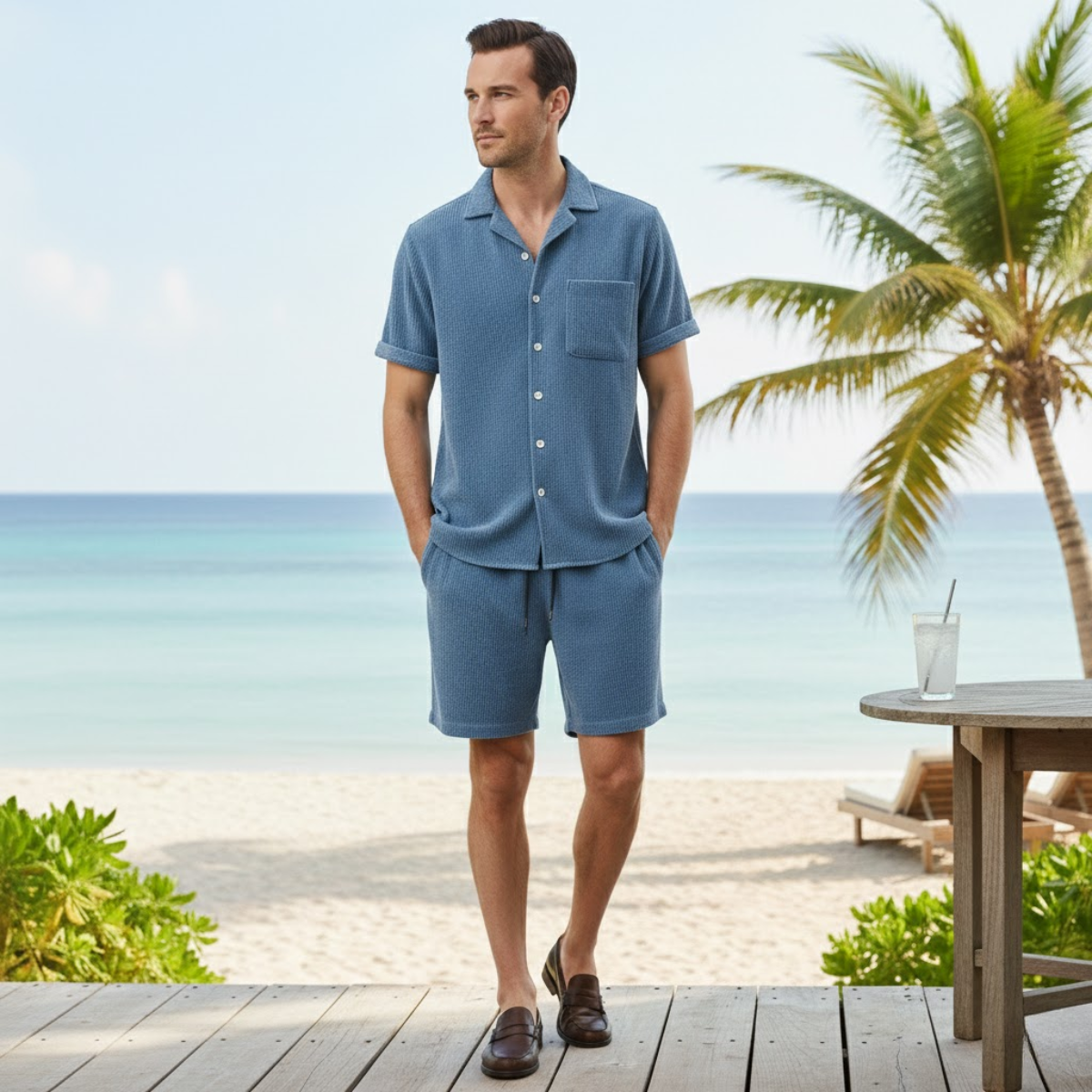 Men's Corduroy Summer Set Shirt And Shorts