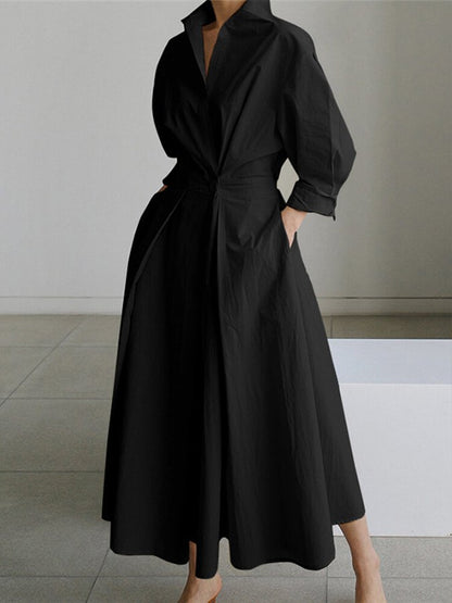 Women's Collared Button Front Maxi Dress