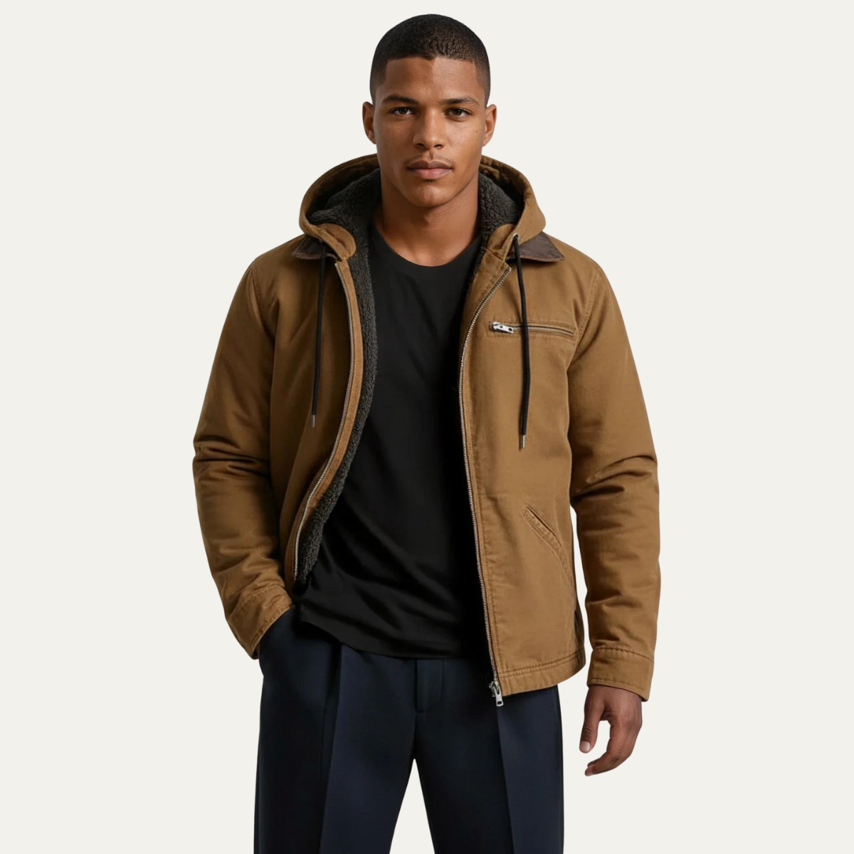 Men's Fleece Lined Hooded Jacket Warm Winter