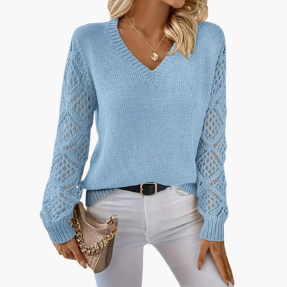Women's V-Neck Long Sleeve Sweater Fine Knit