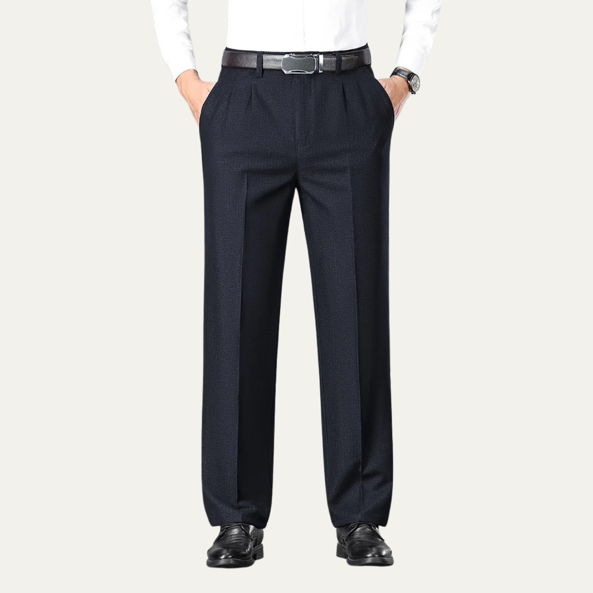 Men's Double Pleated Straight Leg Dress Pants Wool