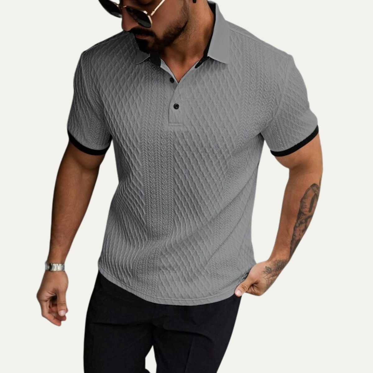 Glenbrook Hill Men's Textured Polo Shirt Contrast Collar