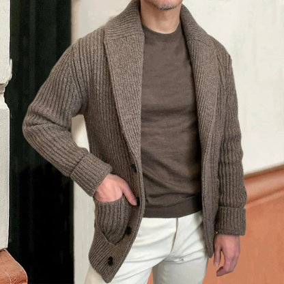 Aldercrest Men's Knitted Cardigan Chunky Button Shawl Collar