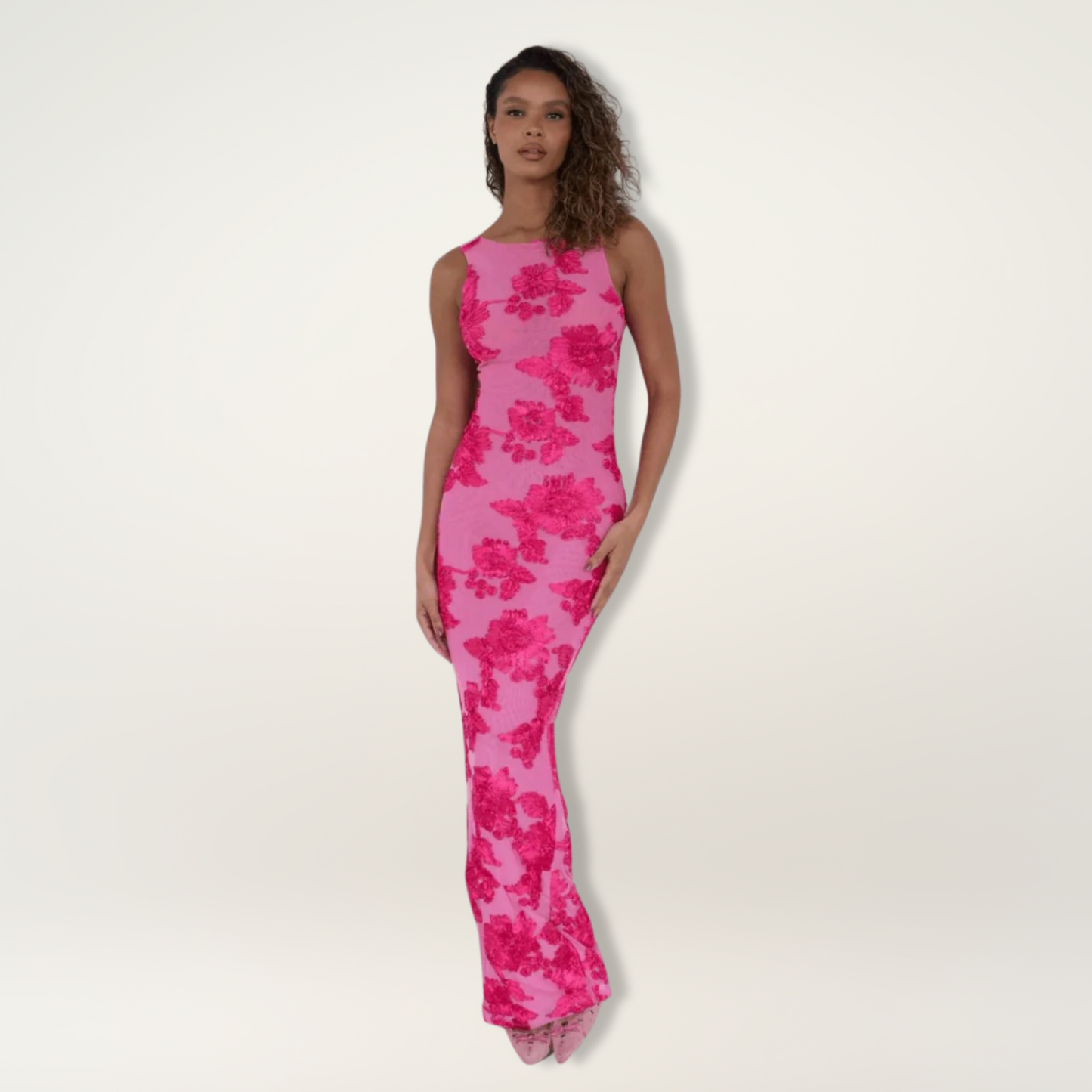 Women's Elegant Maxi Dress Pink Floral Print