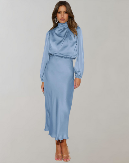 Women's Satin Long Sleeve Evening Dress