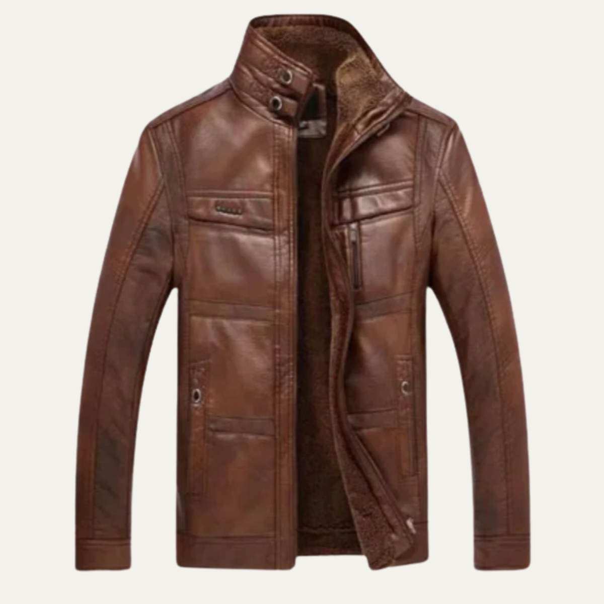 Men's Leather Winter Coat Warm Fleece Lining - Vonnera