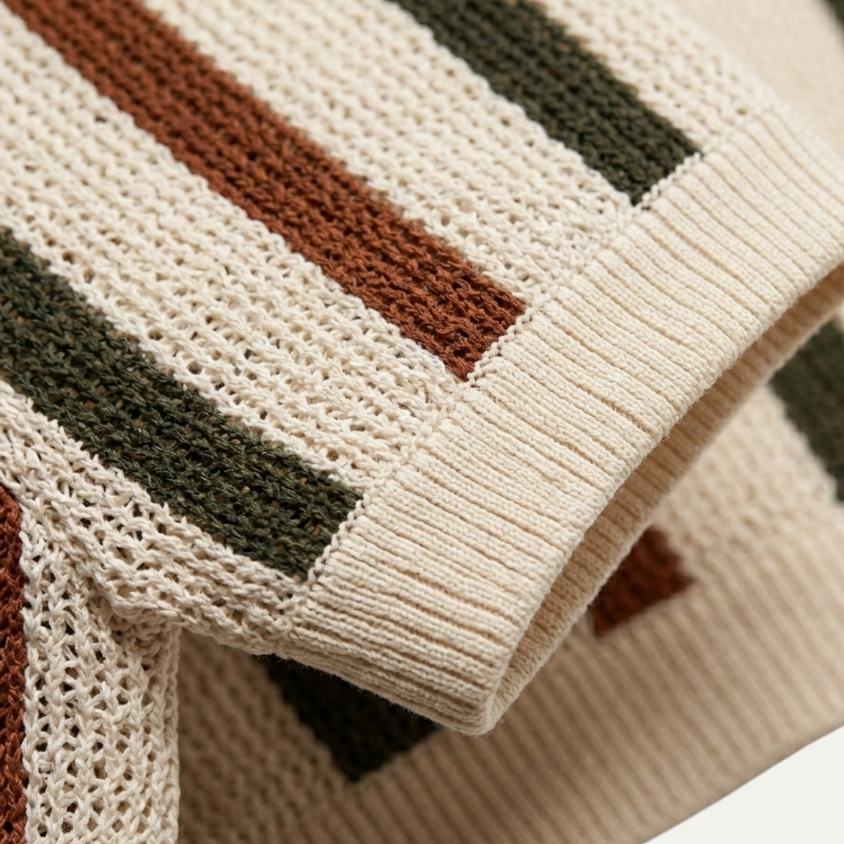 Men's Striped Polo Shirt Knit Cotton