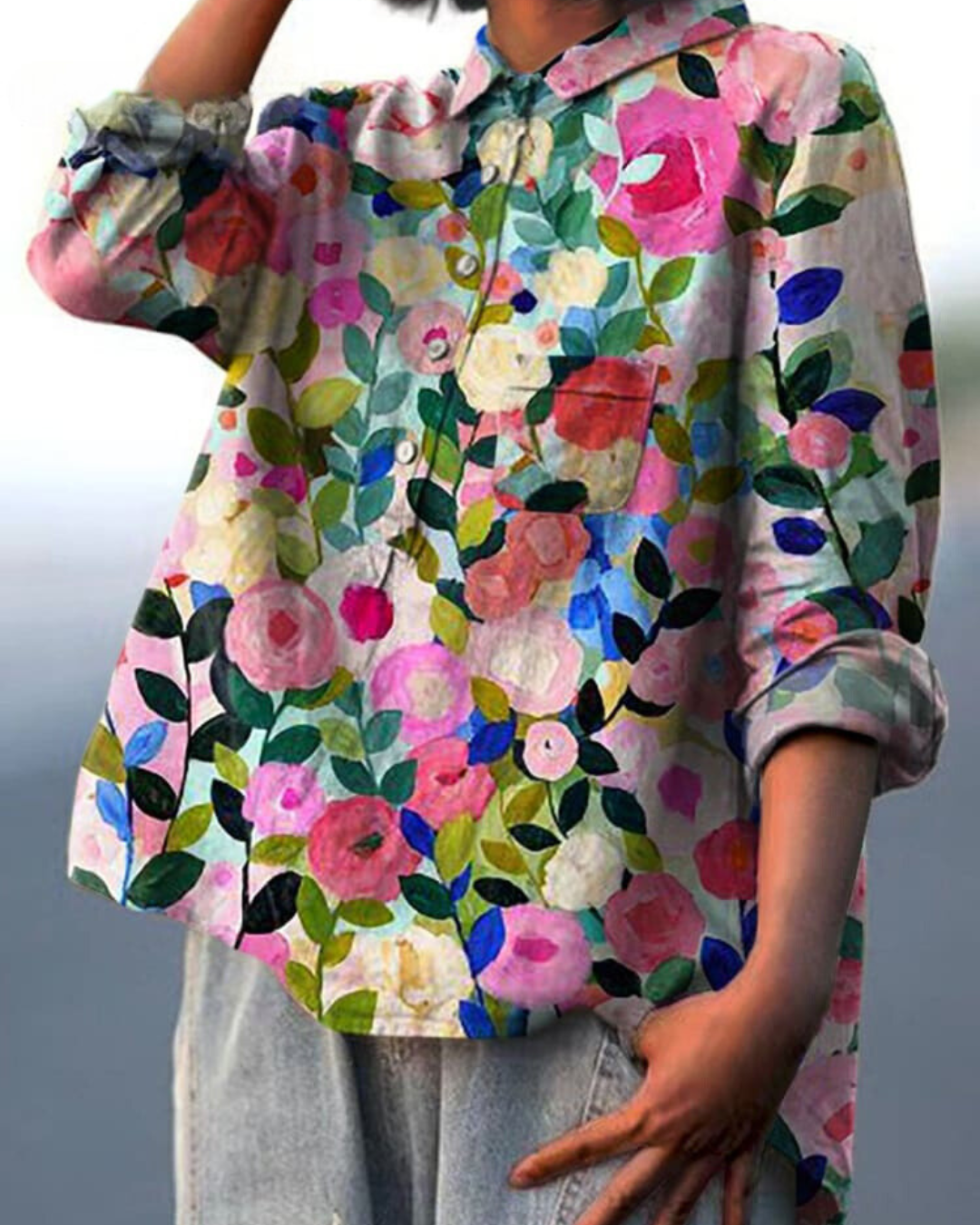 Women's Floral Print Blouse Button-Front