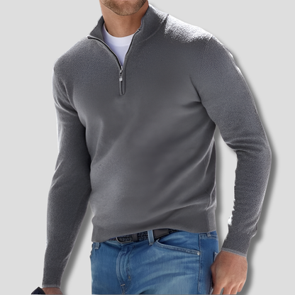 Men's Cotton Knit Pullover Zipper Collar