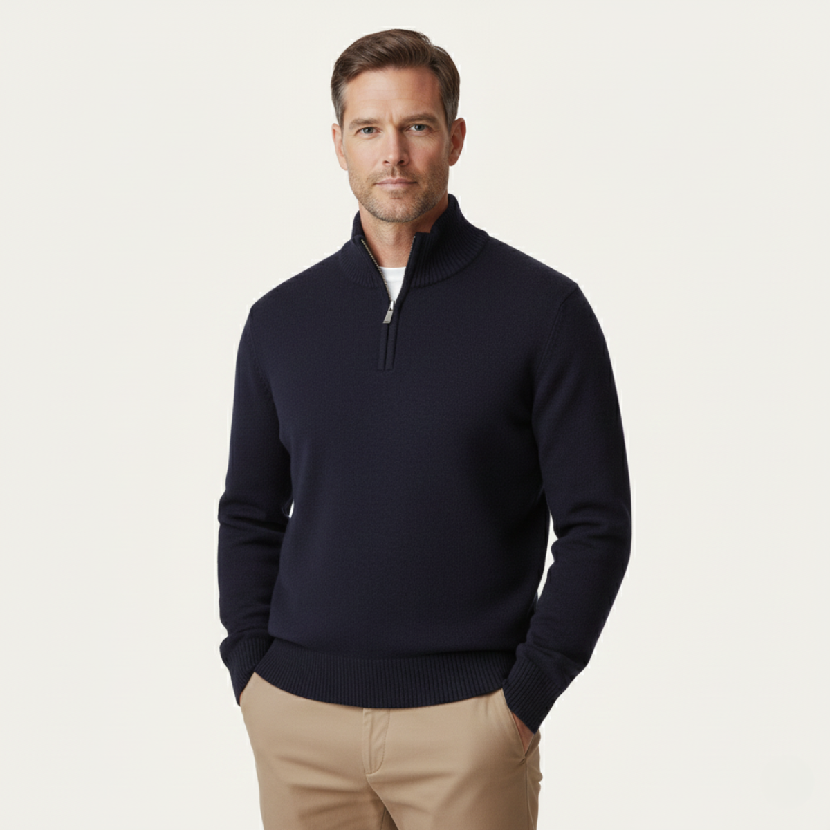 Men's Wool Quarter Zip Sweater Soft Knit