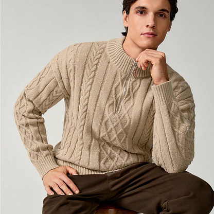 Men's Cable Knit Half Zip Sweater Chunky Warm Knit