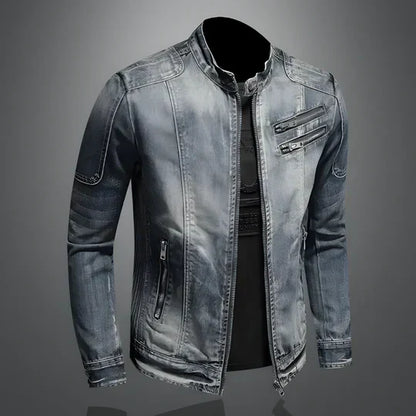 Men's Retro Denim Jacket Rugged Comfortable Blue - Vonnera