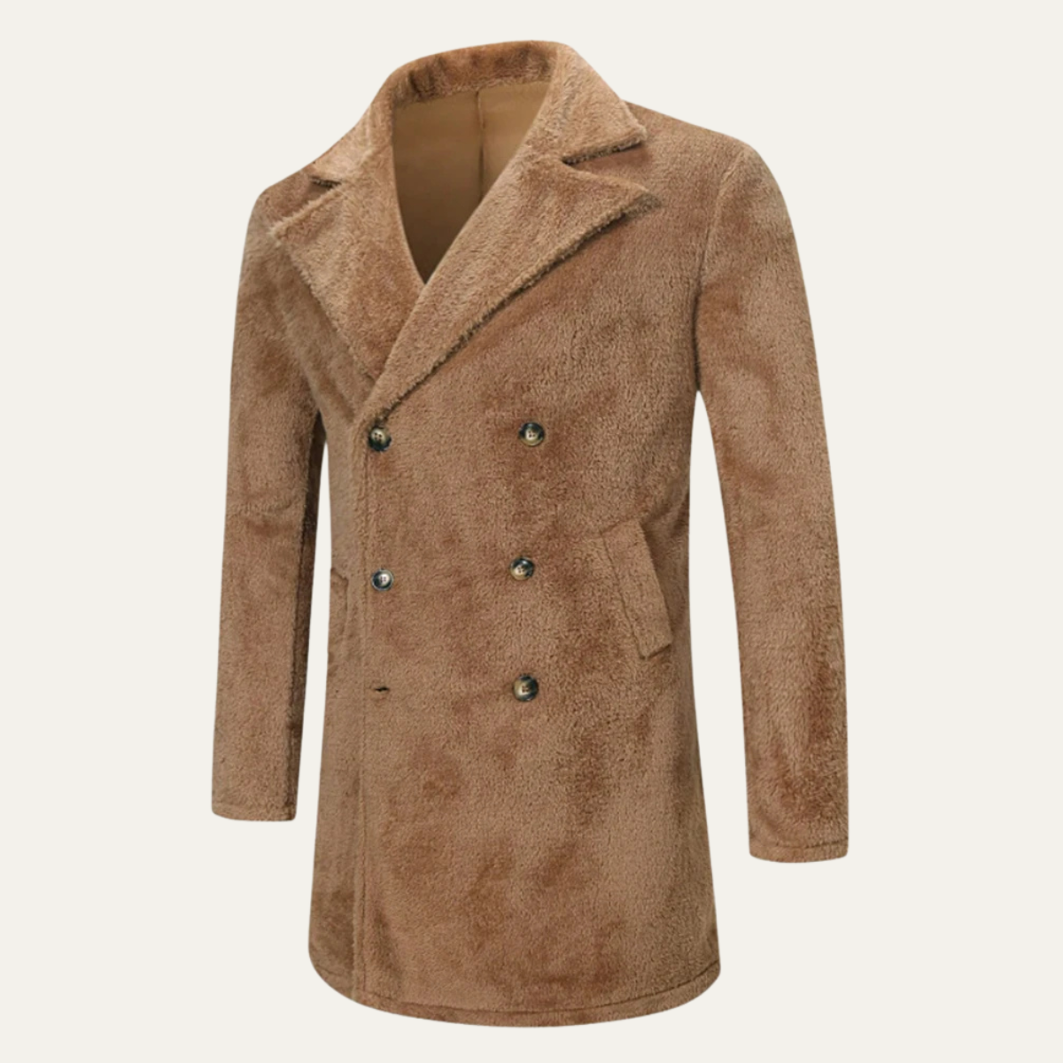 Men's Double Breasted Winter Coat Warm Brown Plush