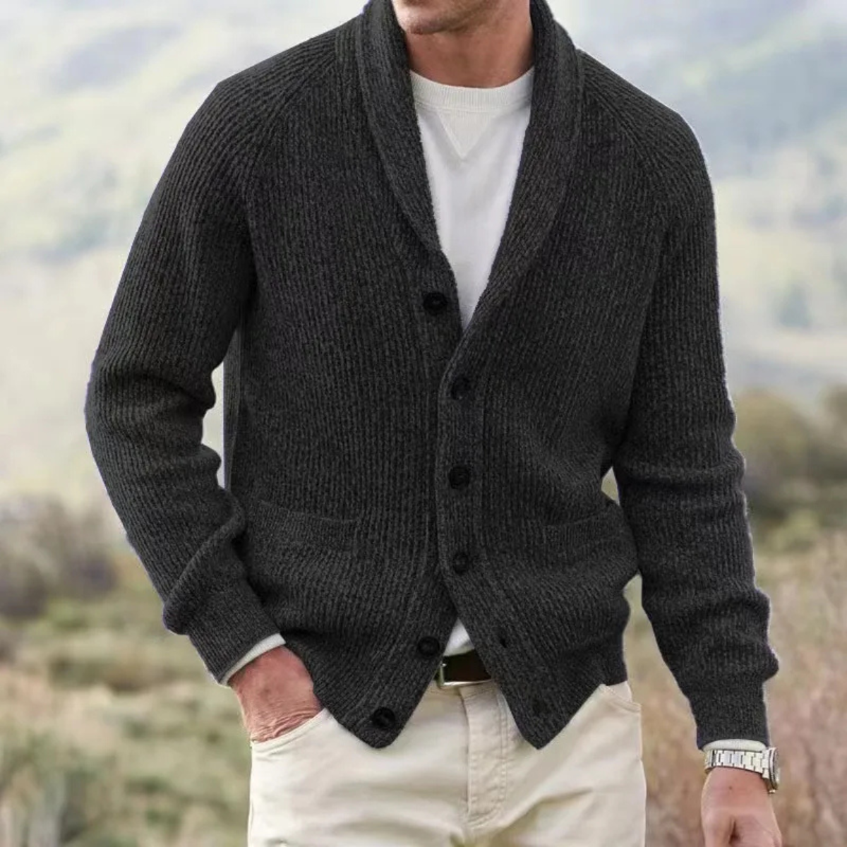 Men's Warm Knitted Cardigan Turn Down Collar