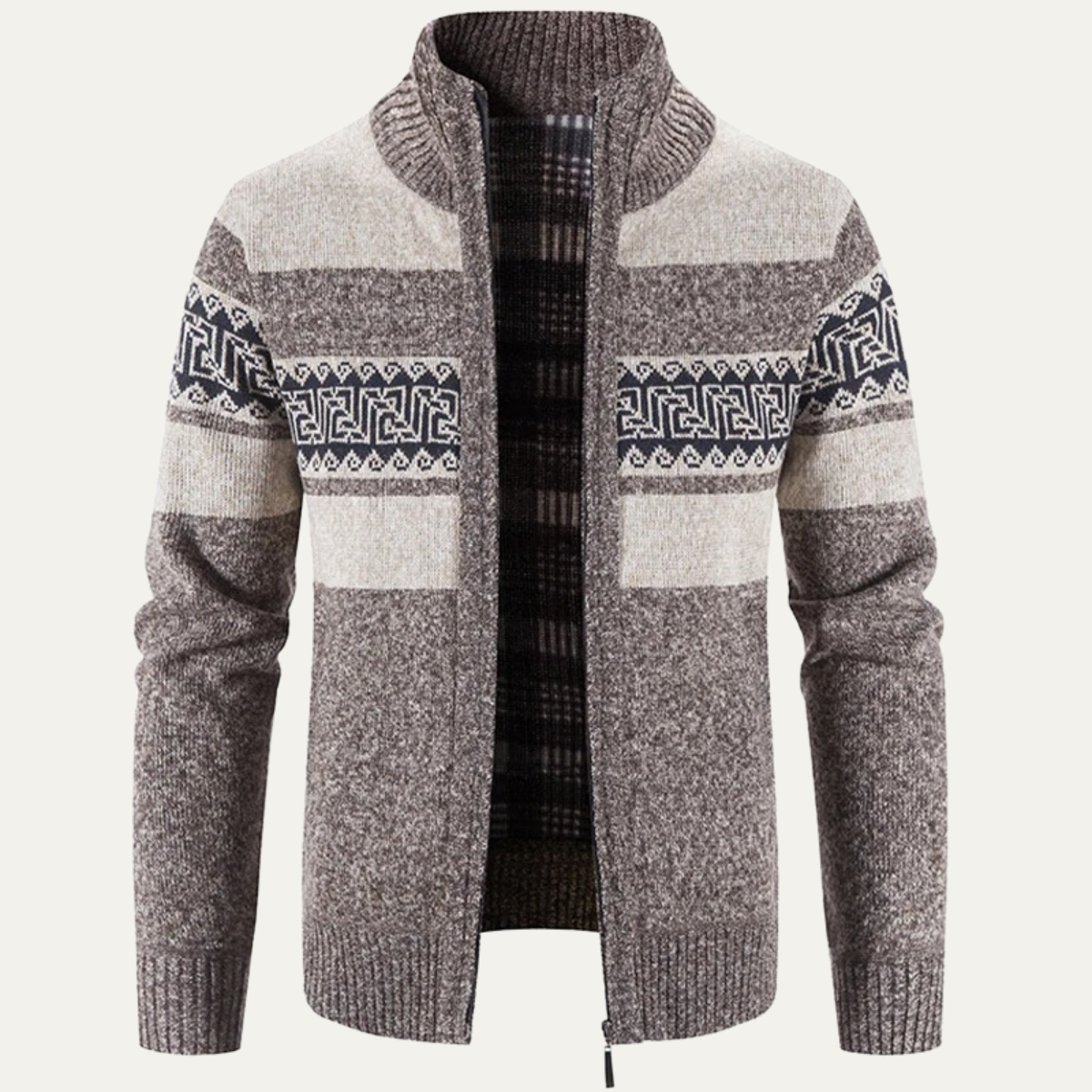 Men's Knit Zip Jacket Warm Patterned Winter