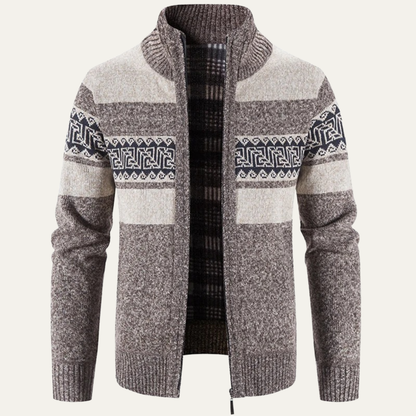 Men's Knit Zip Jacket Warm Patterned Winter