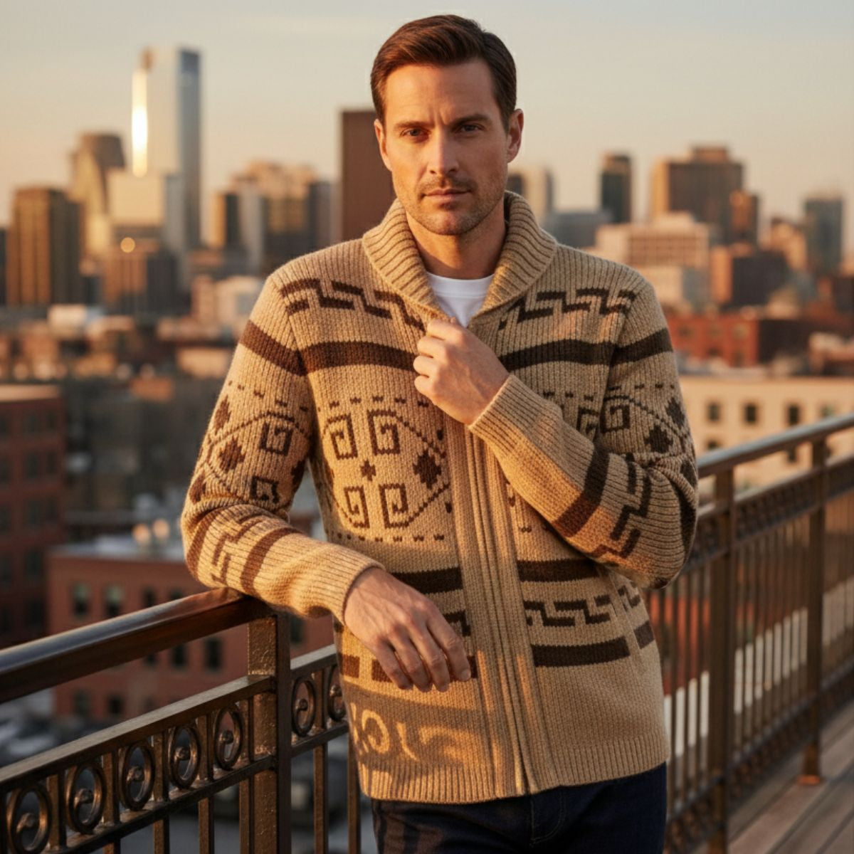 Men's Vintage Knit Cardigan Thick Shawl Collar Winter