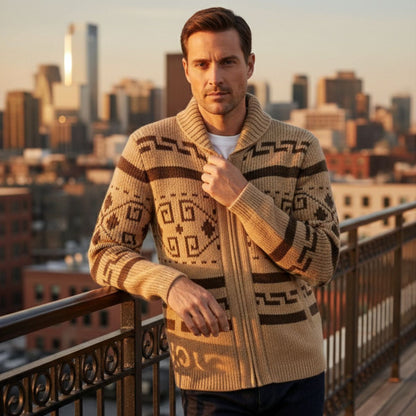 Men's Vintage Knit Cardigan Thick Shawl Collar Winter