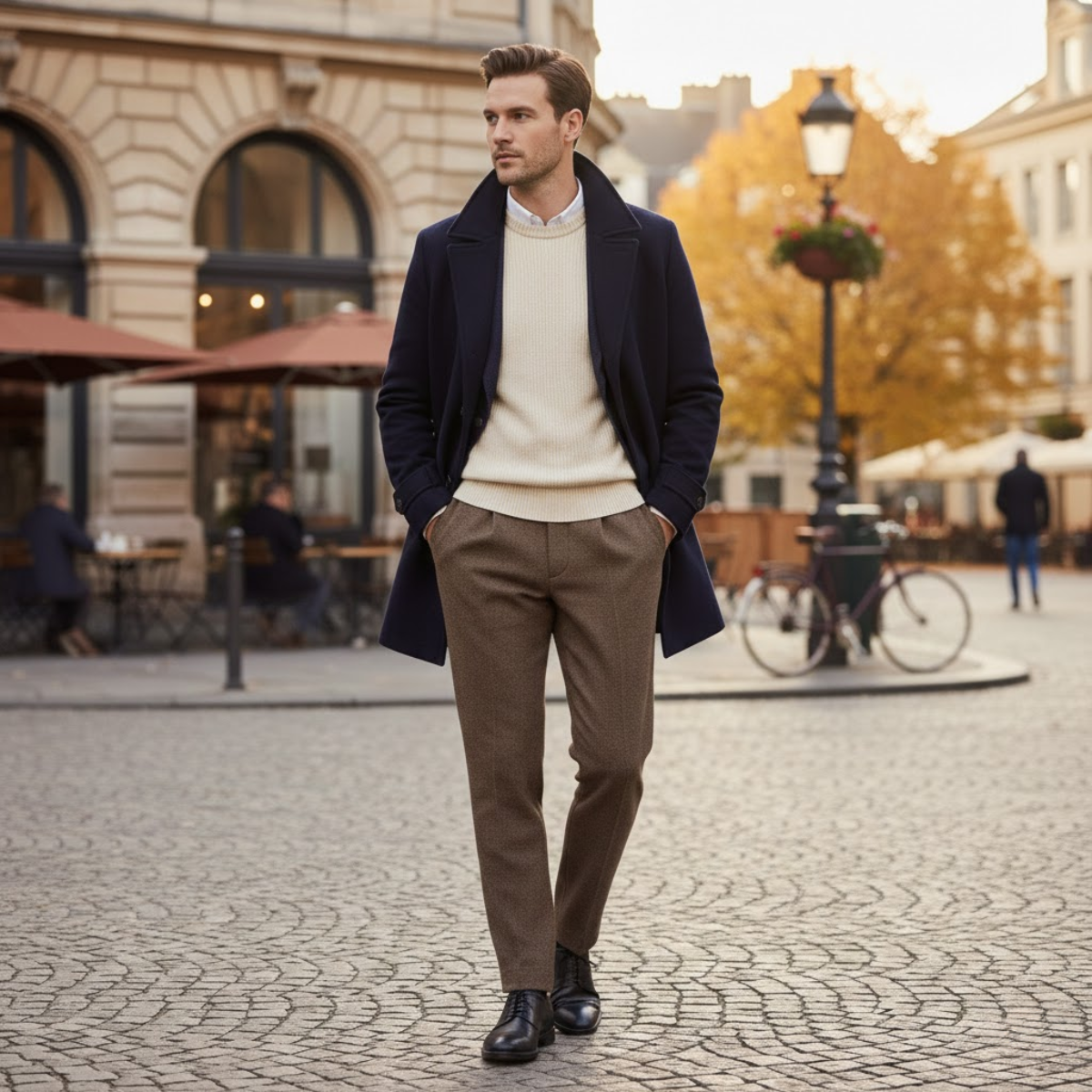 Men's Wool Herringbone Straight Leg Pants
