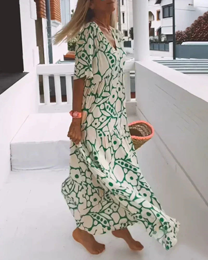 Women's Floral Maxi Dress V Neck