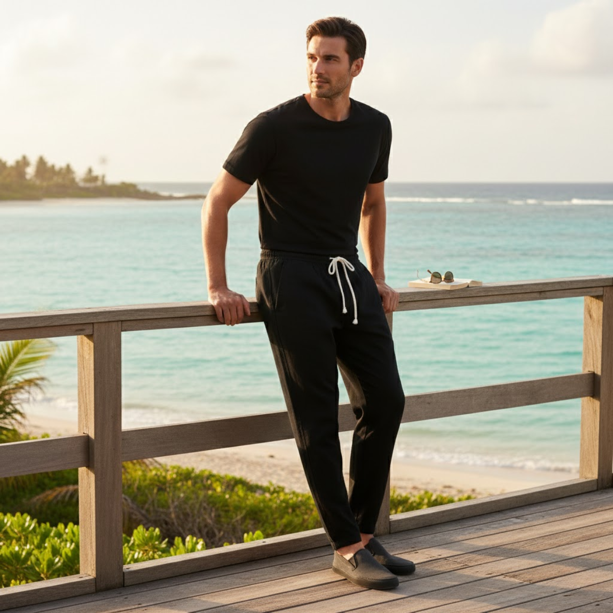Men's Cotton Linen Drawstring Pants Loose Fit