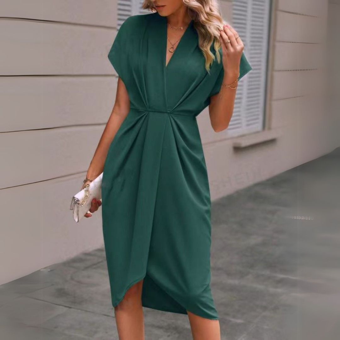 Women's Elegant Midi Dress Draped Design