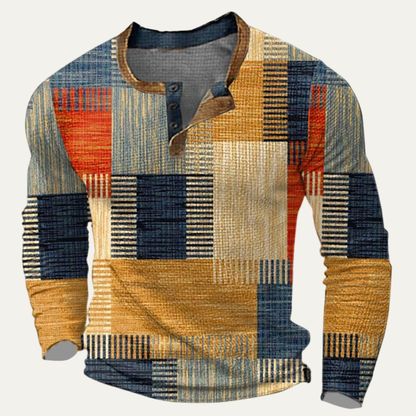 Men's Polo Shirt Textured Patchwork Blue