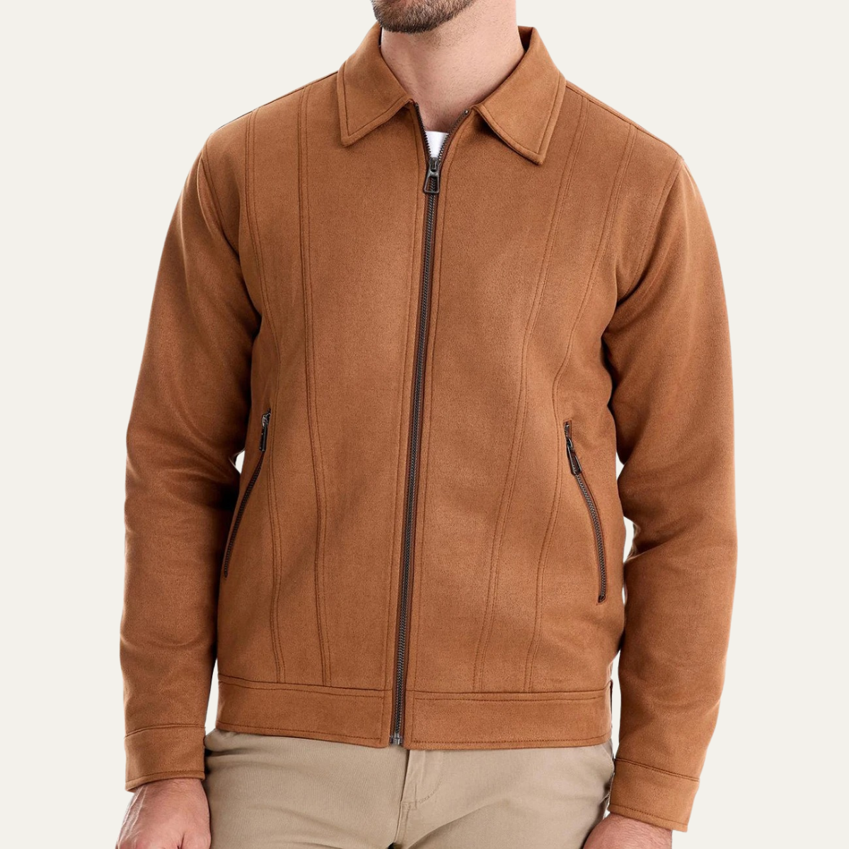 Men's Suede Leather Trucker Jacket Zip Up