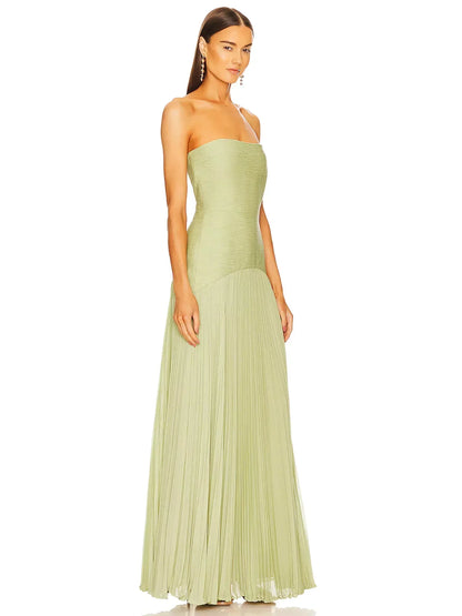 Women's Strapless Maxi Dress Formal Pleated Evening Gown