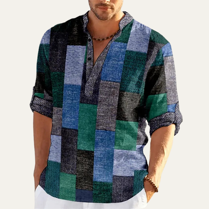 Men's Patchwork Polo Shirt Multicolor Cotton Casual