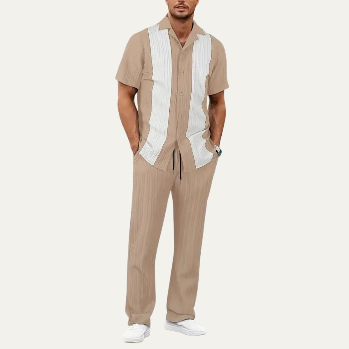 Men's Striped 2 Piece Suit Set Shirt Pants