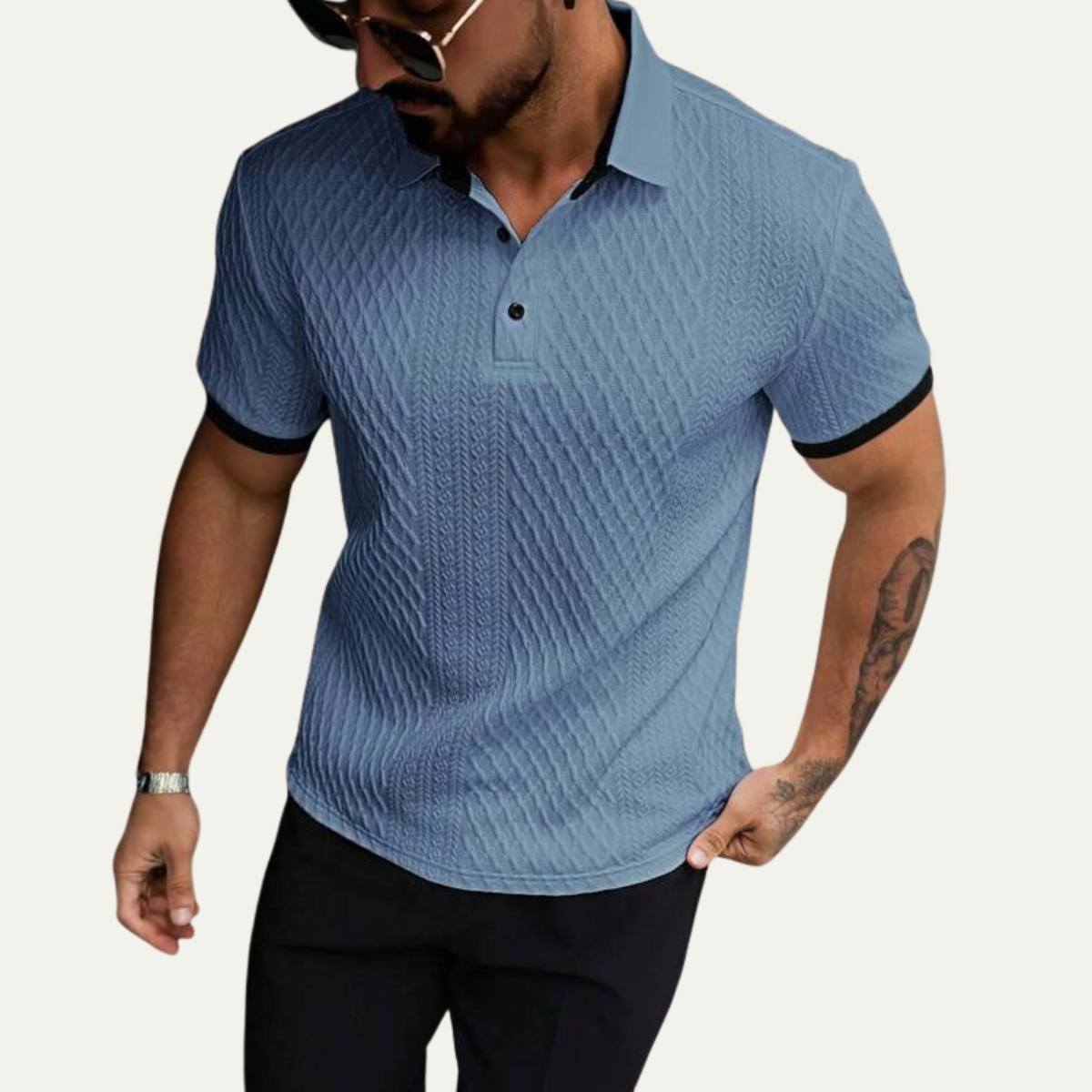 Men's Classic Polo Shirt Textured Contrast Collar