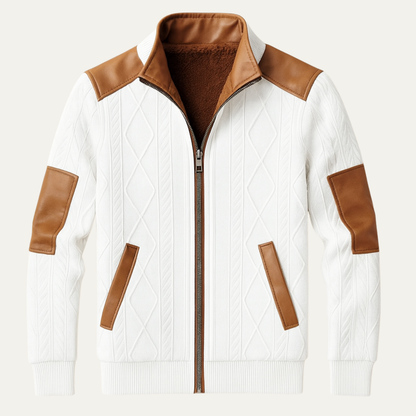 Men's Cable Knit Sweater Jacket Fleece Lined Warm Zip Up - Vonnera