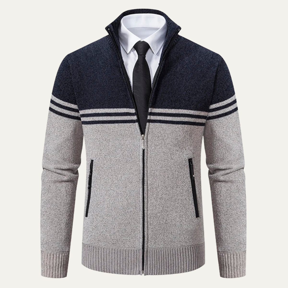 Men's Striped Fleece Lined Sweater Jacket - Vonnera