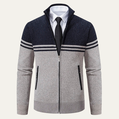Men's Striped Fleece Lined Sweater Jacket - Vonnera