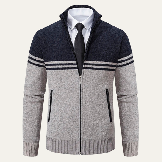 Men's Striped Fleece Lined Sweater Jacket - Vonnera