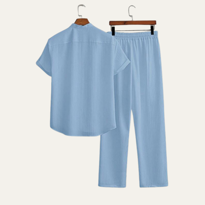 Men's Linen Summer Shirt And Pants Set Soft Beige