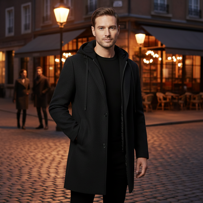 Men's Wool Overcoat Quilted Lining Hooded