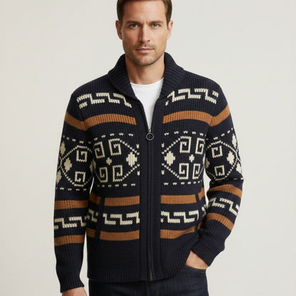 Men's Vintage Knit Cardigan Thick Shawl Collar Winter