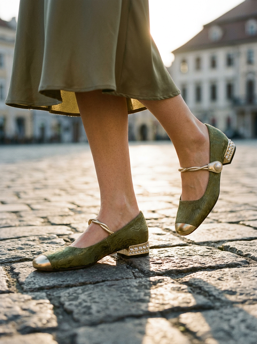 Women's Mary Jane Shoes Brocade Pearl Metallic Strap