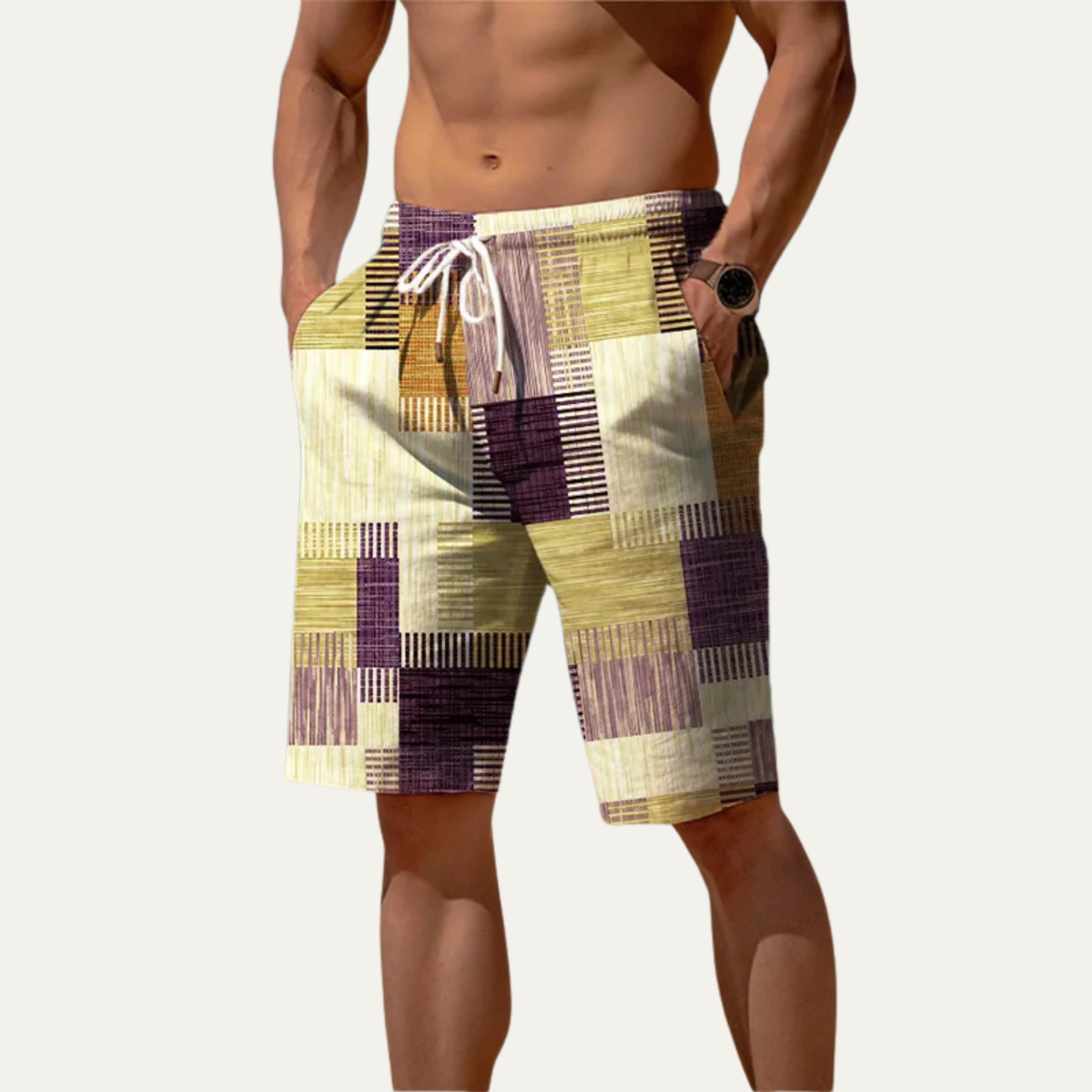 Men's Checked Drawstring Shorts