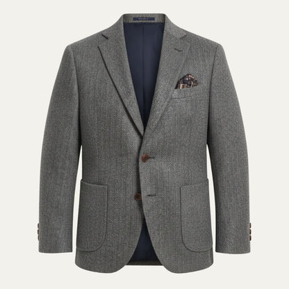 Men's Wool Tweed Blazer Jacket Herringbone Pattern