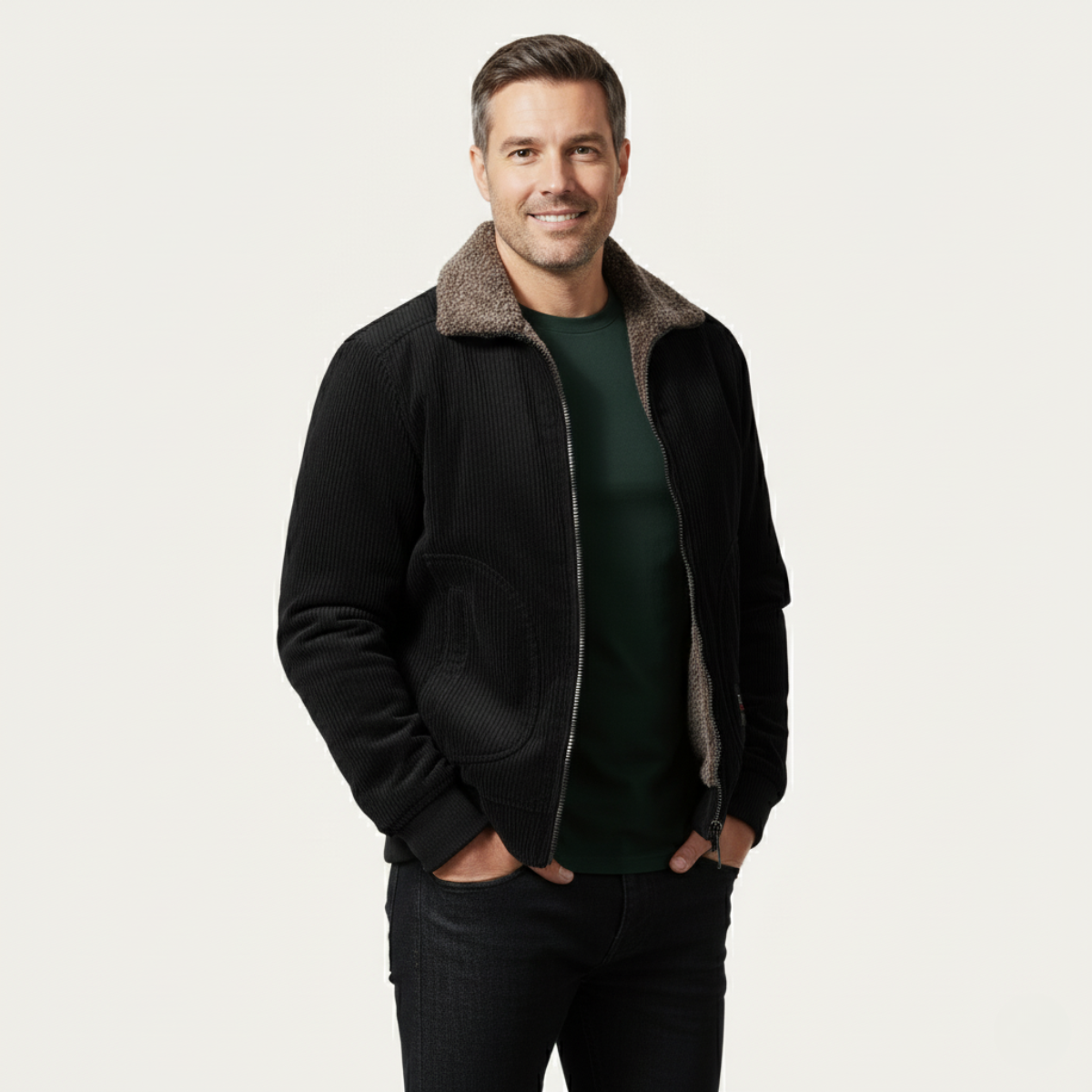 Men's Corduroy Jacket Fleece Lined Fur Collar