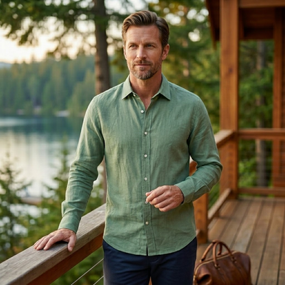 Men's Linen Button Up Shirt Casual
