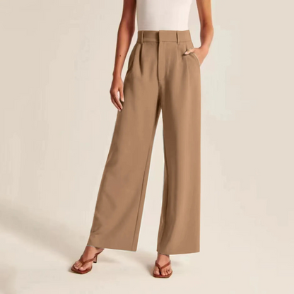 High Waisted Linen Feel Pleated Trousers